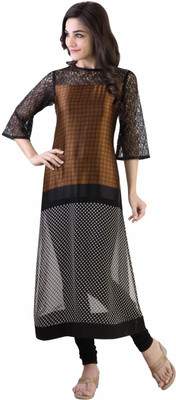 

Libas Women's Polka Print Straight Kurta(Brown, Black, Black;brown