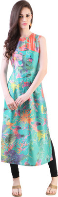 

Libas Women's Floral Print Straight Kurta(Blue, Sky blue