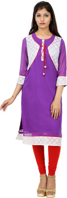 

Kyaara Women's Solid Straight Kurta(Purple, White
