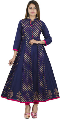 Zoeyams Women Printed Anarkali Kurta(Blue)