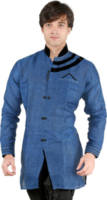 New Looks Men Solid Pathani Kurta(Blue)