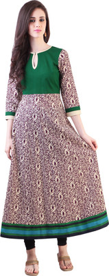 

Libas Women's Printed A-line Kurta(Beige, Maroon, Beige and maroon