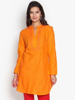 Vishudh Women Printed Straight Kurta(Orange)