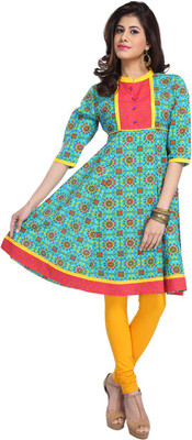 

Enah Women's Printed Flared Kurta(Blue