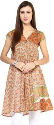 

Jugnu Women's Printed Flared Kurta(Orange