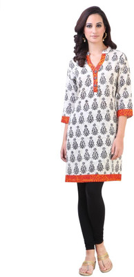 

Libas Women's Printed Straight Kurta(White, Black, Cream