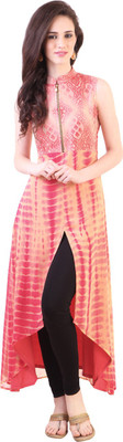 

Libas Women's Printed Flared Kurta(Beige, Pink), Beige and pink