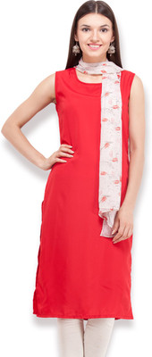 Popnetic Women Solid Straight Kurta(Red) Popnetic Women Solid Straight Kurta(Red)