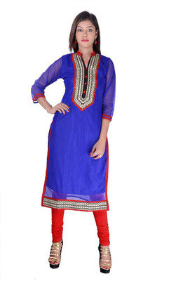 

Kyaara Women's Embroidered Straight Kurta(Blue