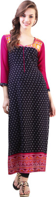 Libas Women's Geometric Print Straight Kurta(Blue