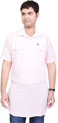 BRITISH TERMINAL Men Solid Straight Kurta(Pink)