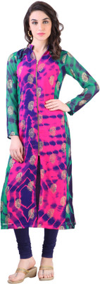 

Libas Women's Paisley Straight Kurta(Pink, Blue), Pink and blue