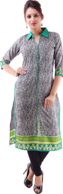 Jaipur Fab Women Printed Straight Kurta(Grey)
