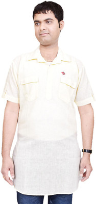

British Terminal Men's Solid Straight Kurta(Yellow)