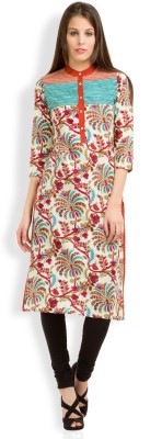 Vishudh Women Printed A-line Kurta(Red, Beige)