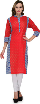 TULSATTVA Women Printed Straight Kurta(Red) TULSATTVA Women Printed Straight Kurta(Red)
