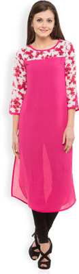 Vishudh Women Solid Straight Kurta(Pink)