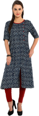 indibelle Women Geometric Print A-line Kurta(Multicolor, Blue)