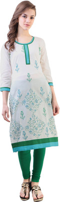 

Libas Women's Printed Straight Kurta(White, Cream