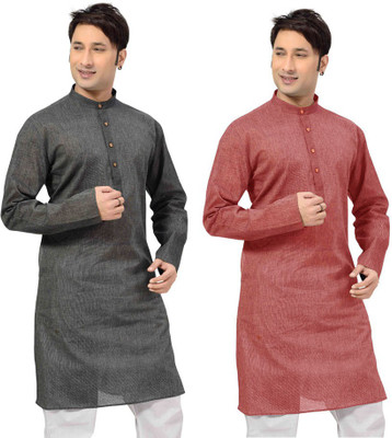 

Sai Chikan Men's Solid Straight Kurta(Multicolor, Black and red