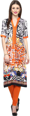 

Shakumbhari Women's Printed Straight Kurta(Black, Orange