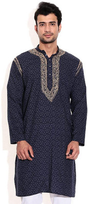 

Sai Chikan Men's Embroidered Straight Kurta(Blue