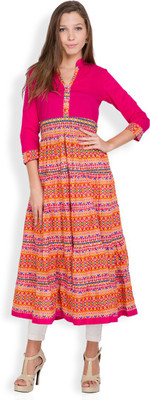 40 OFF on Vishudh Women Printed Anarkali Kurta Pink on Flipkart