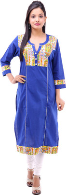

Kyaara Women's Printed Straight Kurta(Multicolor), Dark blue;multi