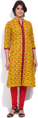 Rasleela Women Printed, Floral Print Straight Kurta(Yellow, Red) Flipkart