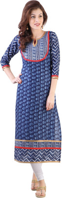 

Libas Women's Printed Straight Kurta(Blue