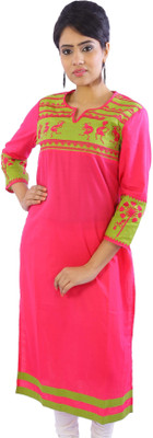 

Porcupine Casual Self Design Women's Kurti(Pink
