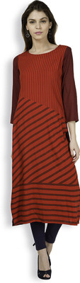 Vishudh Women Striped Straight Kurta(Red, Maroon)