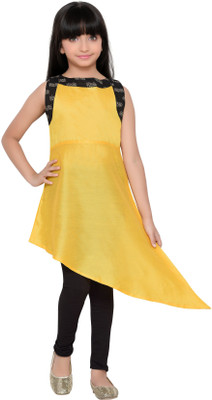 

K&U Self Design Girls Kurti(Yellow)