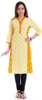 

Halowishes Casual Printed Women's Kurti(Yellow)