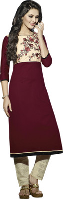 

Jiya Casual Self Design, Embroidered Women's Kurti(Beige, Maroon)