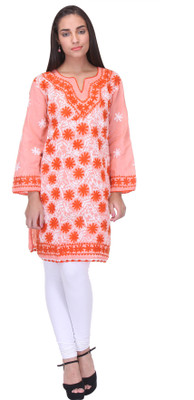 

Ahliya Libaz Casual Embroidered Women's Kurti(Orange), Gajri