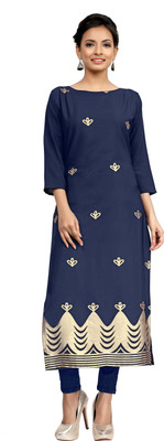 ZiyAA Women Printed Straight Kurta(Blue)