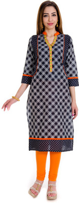 

Halowishes Casual Checkered Women's Kurti(Black)
