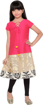 

K&U Self Design Girls Kurti(Pink)