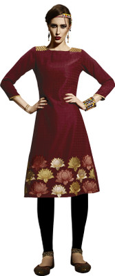 

Khushali Party Self Design, Embroidered Women's Kurti(Maroon)