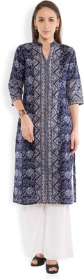 Vishudh Women Printed Straight Kurta(Dark Blue)