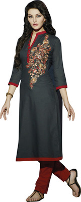 

Jiya Casual Self Design, Embroidered Women's Kurti(Grey)