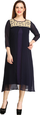 Cottinfab Women Solid Straight Kurta(Blue)