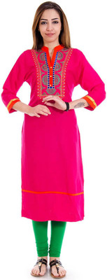 

Halowishes Casual Embroidered Women's Kurti(Pink), Deep pink