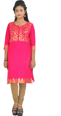 Navrachna Women Floral Print Anarkali Kurta(Pink)