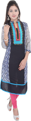 

Shopping World Casual Embroidered Women's Kurti(Black)