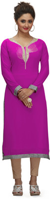 

Jiya Casual Self Design, Embroidered Women's Kurti(Pink, Rani