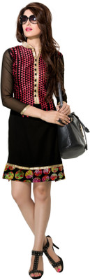 

Jiya Casual Self Design, Embroidered Women's Kurti(Black, Multicolor