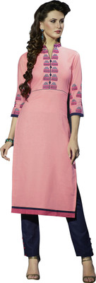 

Khushali Party Self Design, Embroidered Women's Kurti(Pink)