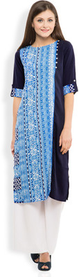 Vishudh Women Printed Straight Kurta(Dark Blue) Vishudh Women Printed Straight Kurta(Dark Blue)